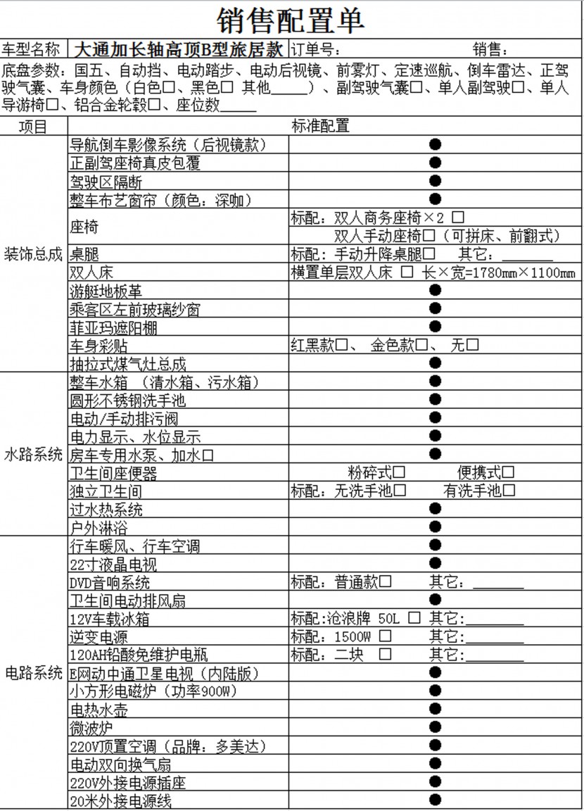 房车配置表图片