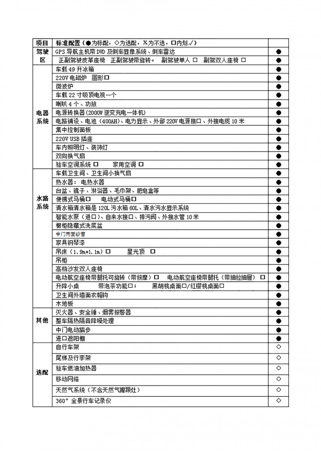 路派房车大通B型自动挡音乐房车 38.98万元 配置表