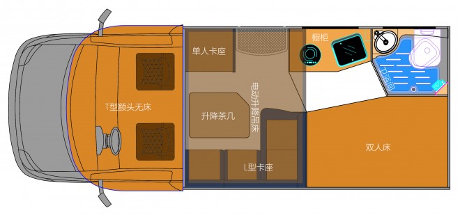 新星房车通途系列T600-风尚版  41.8万元 大通T600-风尚款布局图